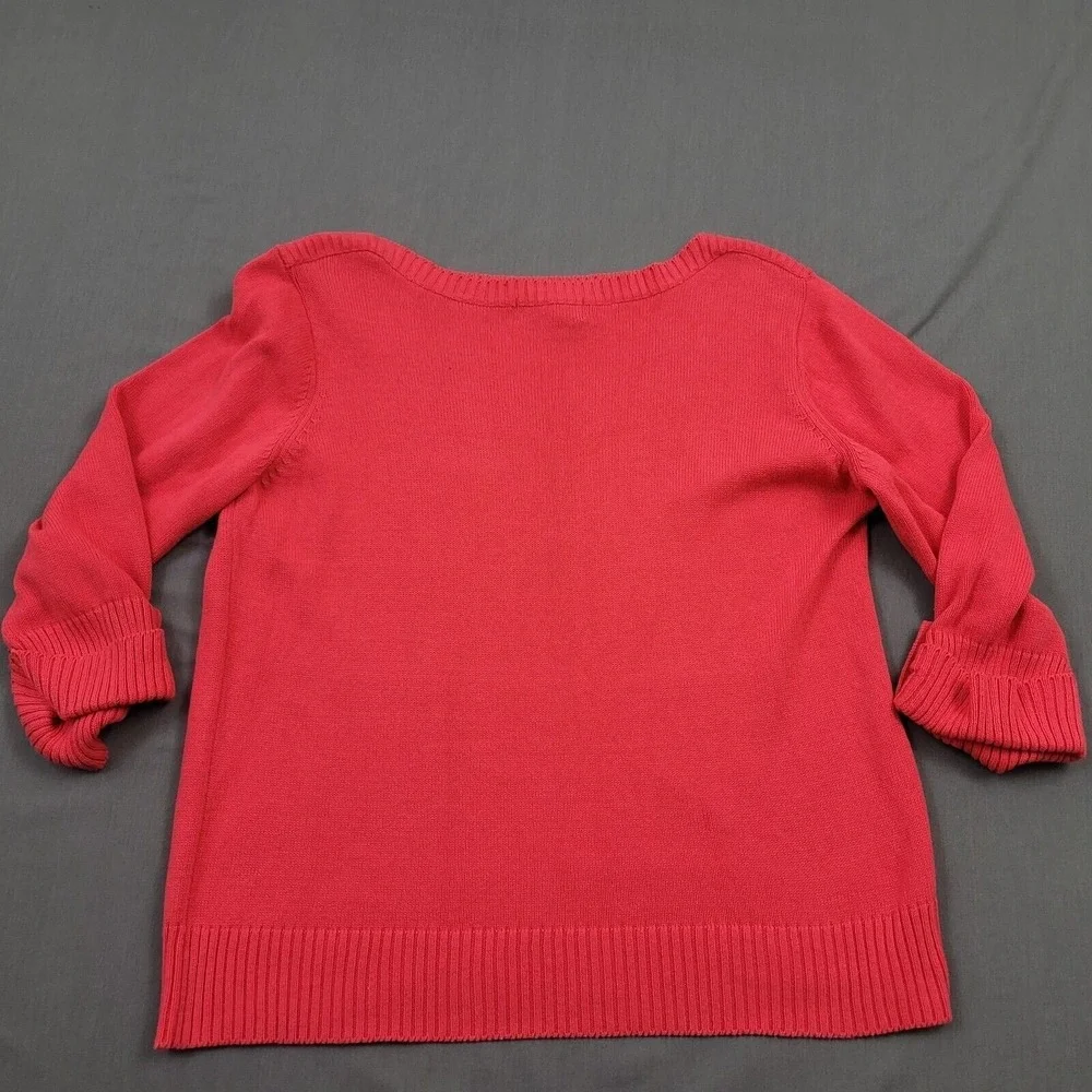 Karen Scott Woman 1X Coral Pink 100% Cotton Boat Neck‎ 3/4 Sleeve Button Sweater
